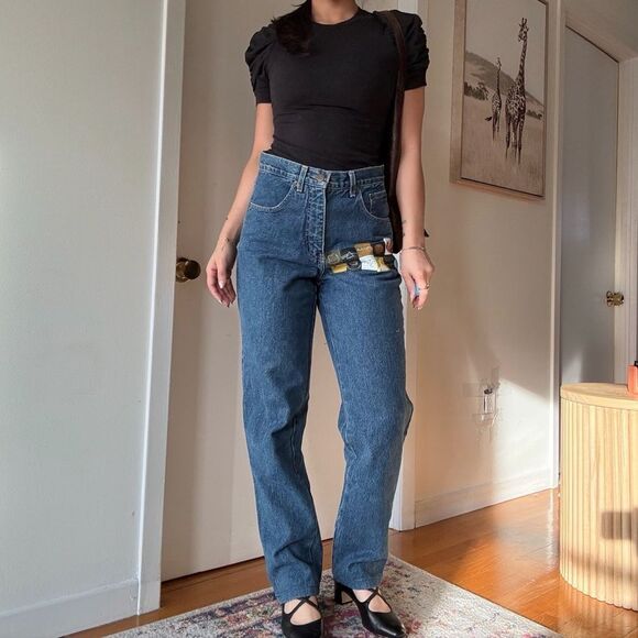 Rare 90s vintage painted Mom jeans Dark wash preppy indie jeans - Picture 2 of 10